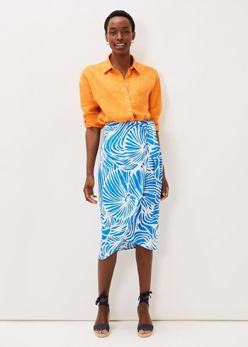 Phase Eight Dorothy Shell Print Wrap Skirts Blue/White Canada | MIWANK-217